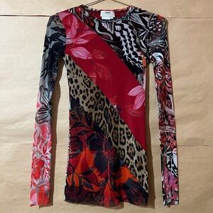 Fuzzi Jean Paul Gaultier Patchwork Mesh Top Long Sleeve Y2K Indie Sleaze Size XS